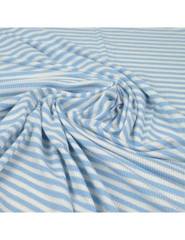 Tissu jersey rayure foil blanc/ciel
