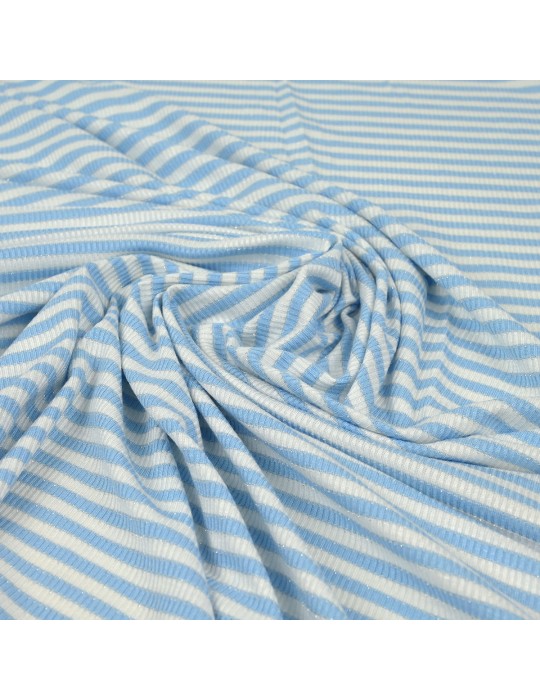 Tissu jersey rayure foil blanc/ciel