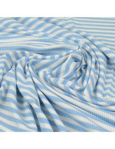 Tissu jersey rayure foil blanc/ciel