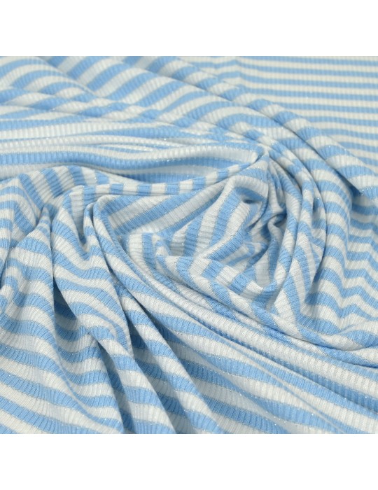 Tissu jersey rayure foil blanc/ciel