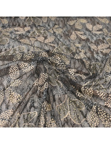 Tissu dentelle noir/sable