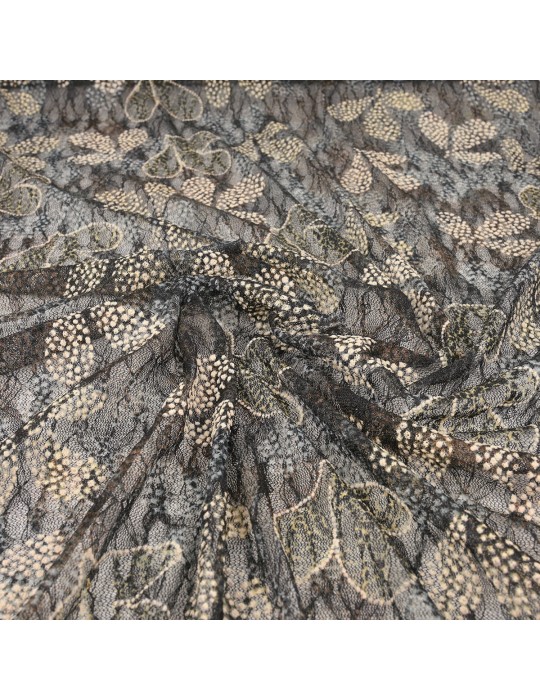 Tissu dentelle noir/sable
