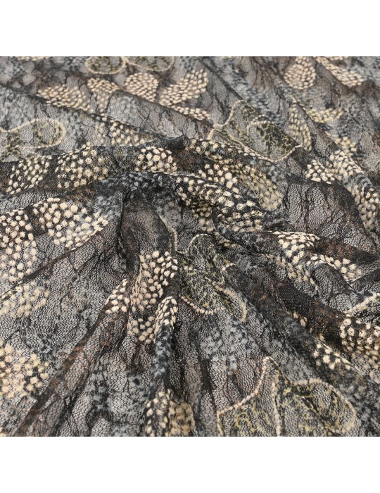 Tissu dentelle noir/sable