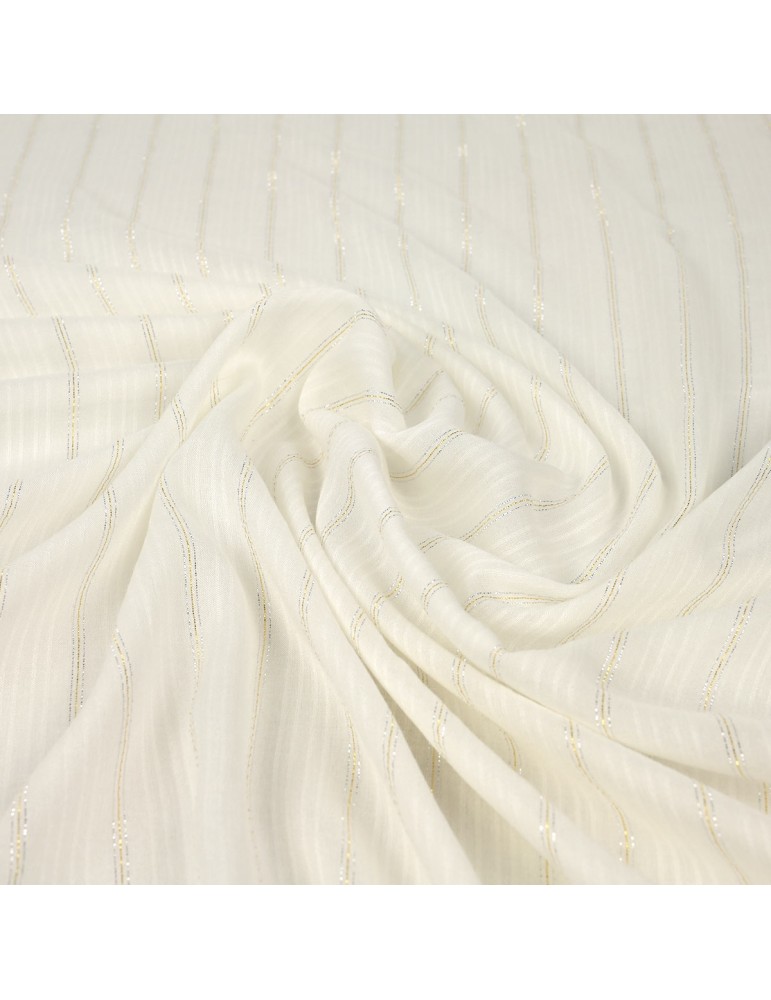 Tissu polyester rayure écru/argenté Tissu polyester rayure écru/argenté