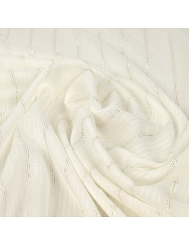 Tissu polyester rayure écru/argenté