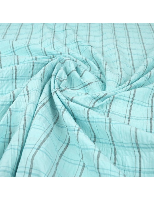 Tissu froissé carreaux turquoise/noir