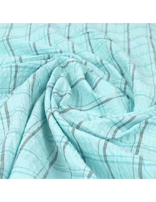 Tissu froissé carreaux turquoise/noir