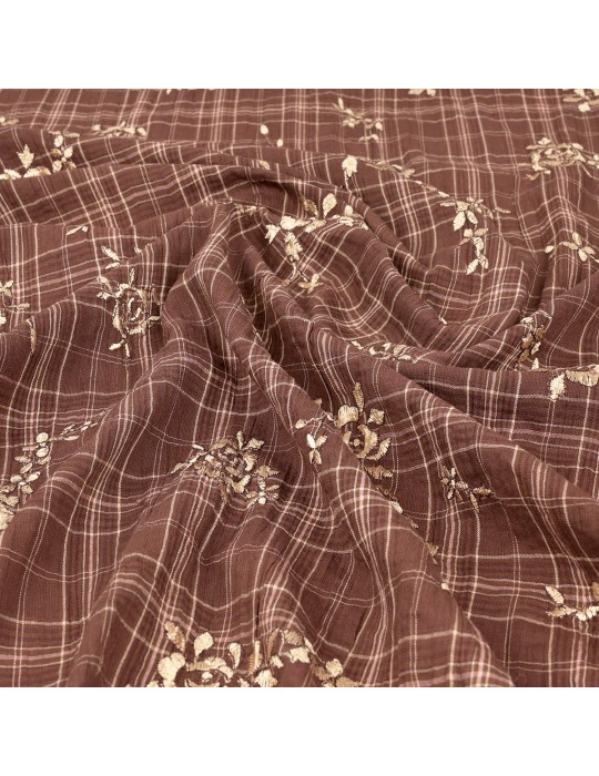 Cotonnade imprimée brodée cacao/sable