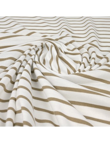 Tissu jersey rayé blanc/beige