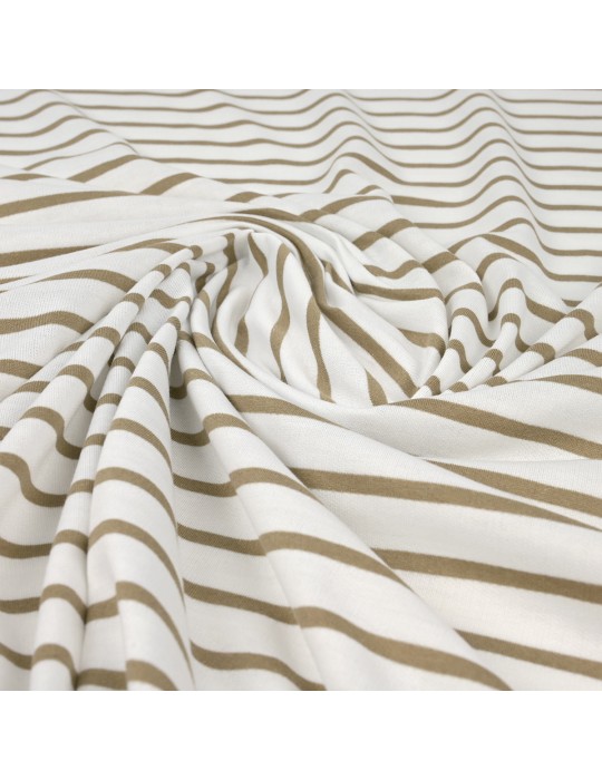 Tissu jersey rayé blanc/beige