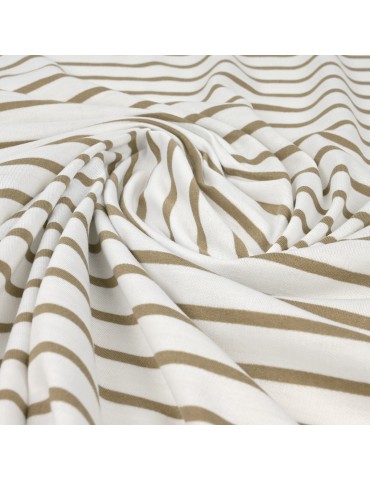 Tissu jersey rayé blanc/beige