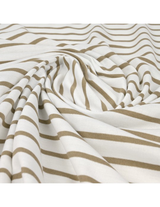 Tissu jersey rayé blanc/beige