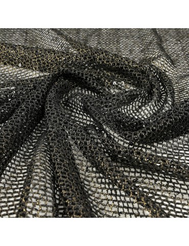 Tissu filet foil paillettes noir/or