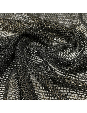Tissu filet foil paillettes noir/or