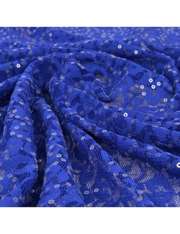 Tissu dentelle paillette bleu royal