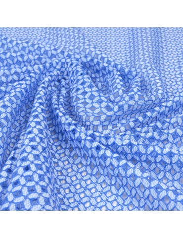 Tissu dentelle losange bleu/blanc