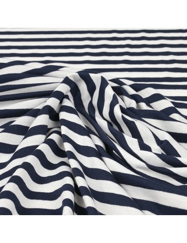 Tissu jersey rayé blanc/marine