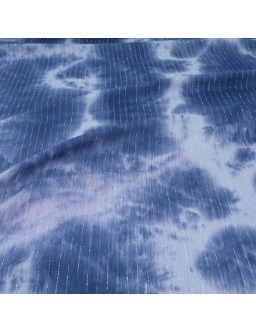 Tissu voile argenté/bleu