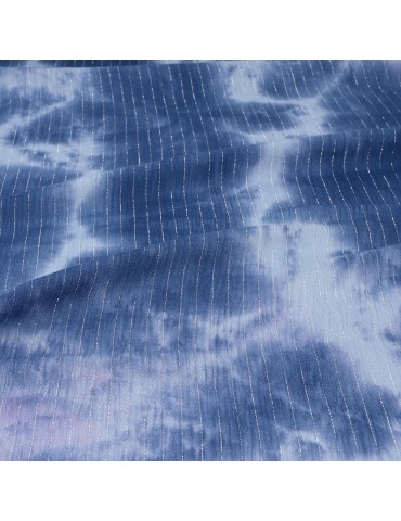 Tissu voile argenté/bleu