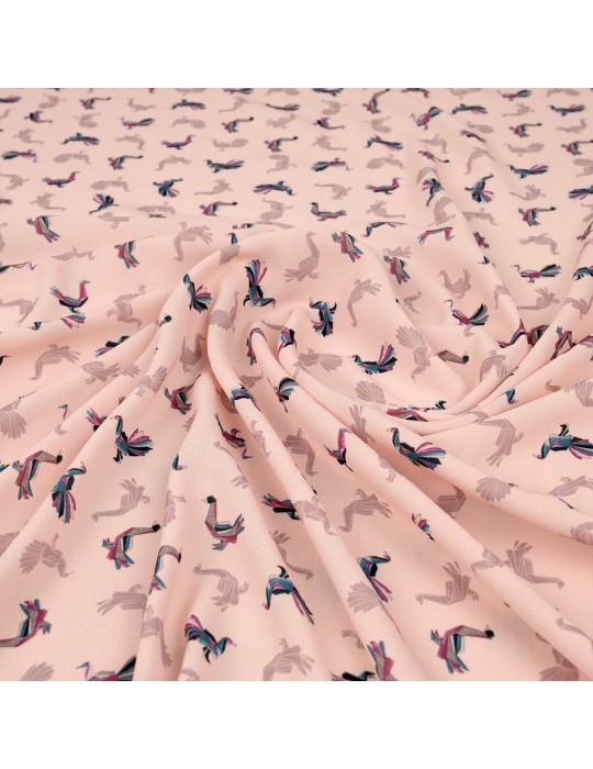 Tissu polyester imprimé paon rose