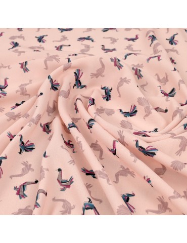 Tissu polyester imprimé paon rose