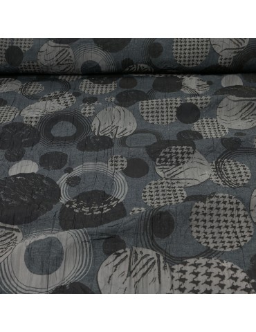 Tissu polyester imprimé noir/gris