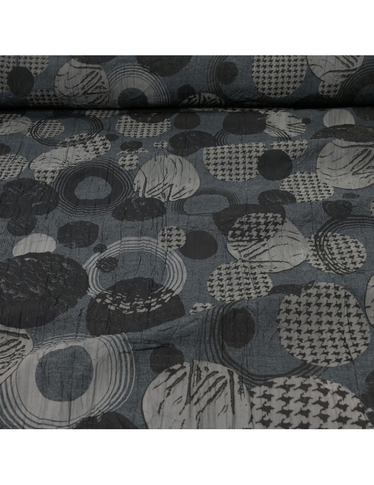 Tissu polyester imprimé noir/gris
