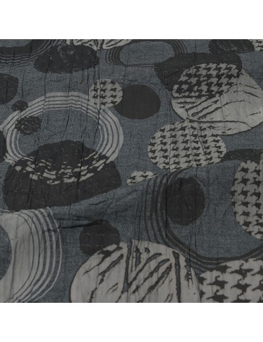 Tissu polyester imprimé noir/gris