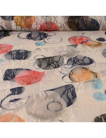 Tissu dentelle imprimé cercles colorés