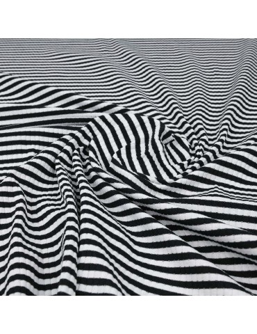 Tissu jersey côtelé rayé noir/blanc