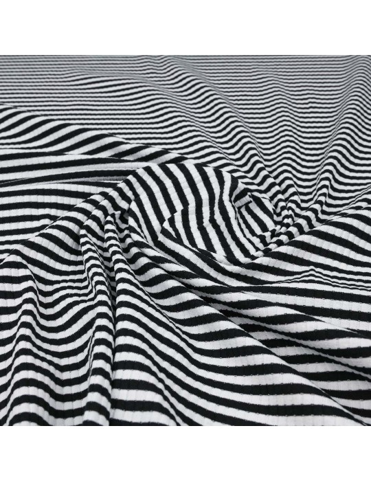 Tissu jersey côtelé rayé noir/blanc