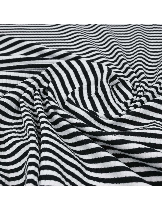 Tissu jersey côtelé rayé noir/blanc