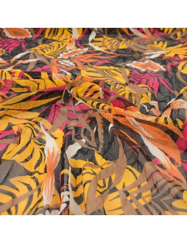 Tissu maille imprimé noir/orange