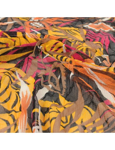 Tissu maille imprimé noir/orange