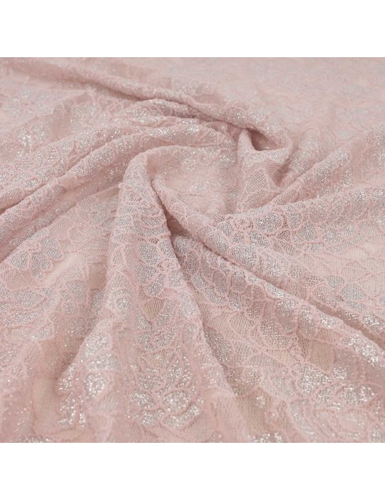 Coupon tissu dentelle rose/argent 300 x 140 cm