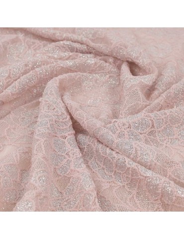 Coupon tissu dentelle rose/argent 300 x 140 cm