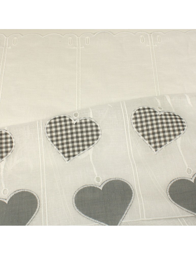 Voilage brise bise coeurs 115 CM de largeur blanc