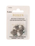 Blister de 4 boutons automatiques argent étoilés 17 mm Blister de 4 boutons automatiques argent étoilés 17 mm