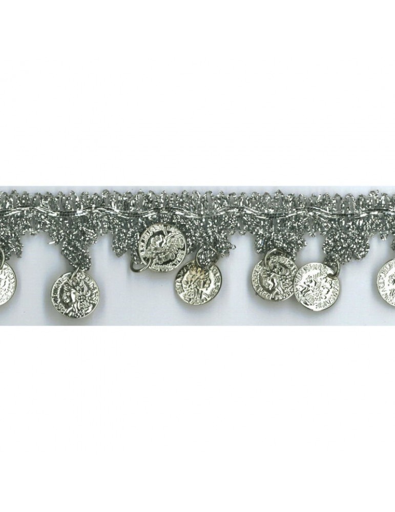 Galon frange lurex avec médailles  argenté