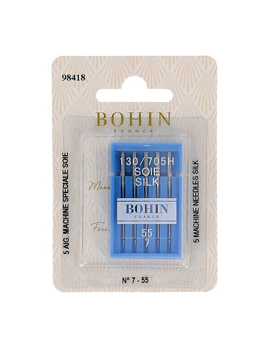 Boîte de 5 aiguilles machine spéciales soie talon plat n°55