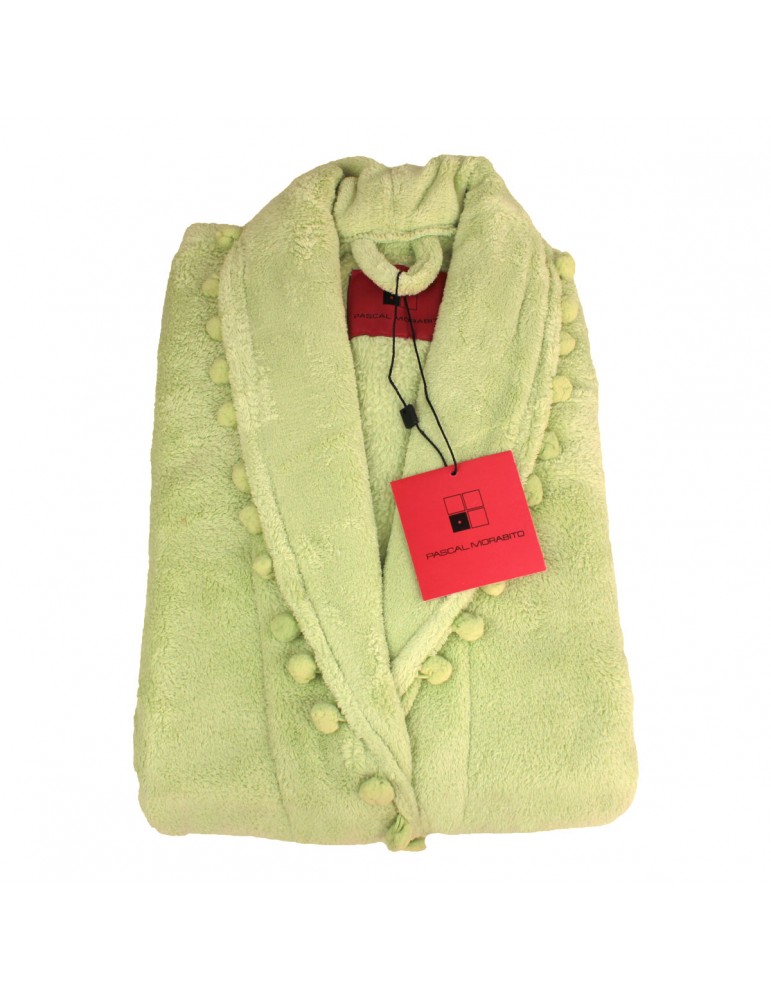 Peignoir femme vert à pompons Peignoir femme vert à pompons