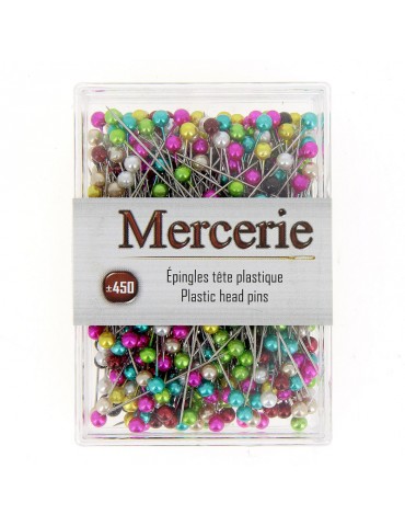 Boîte de 450 épingles tête plastique en couleur