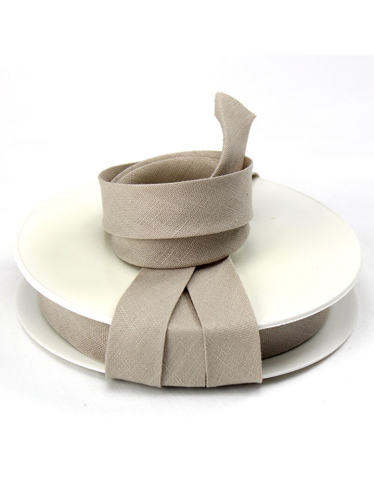 Biais replié en lin 20 mm beige