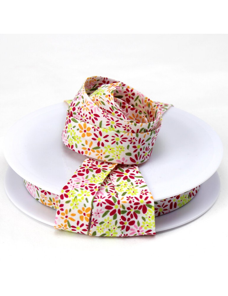 Biais replié fleurs 19 mm multicolore