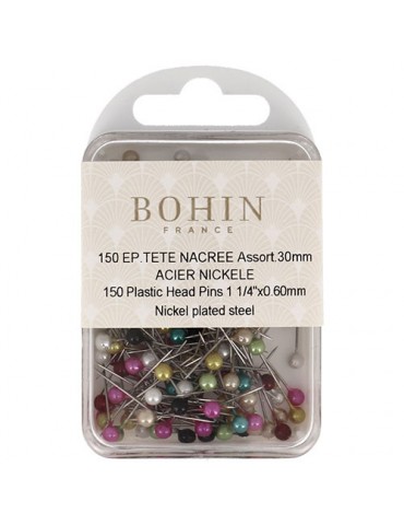 Assortiment de 150 épingles à tête plastique nacrée 30 mm