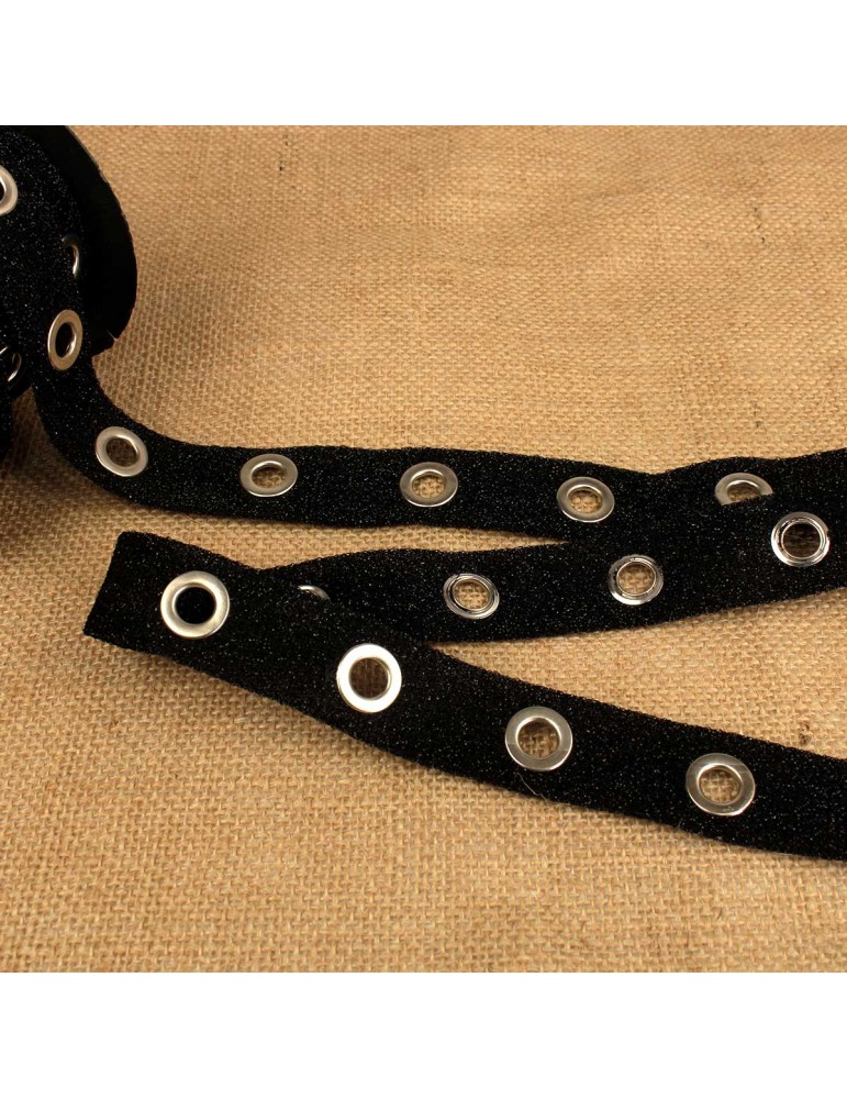 Bande oeillets glitter 25 mm noir
