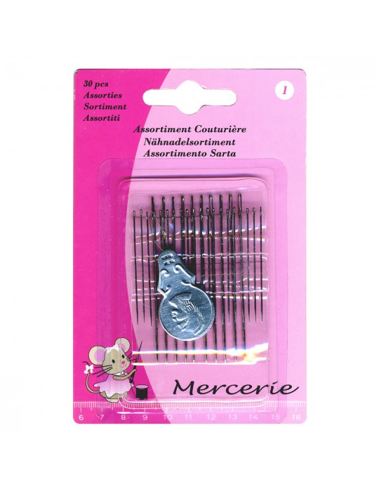 Assortiment couturière de 30 aiguilles + enfile-aguilles