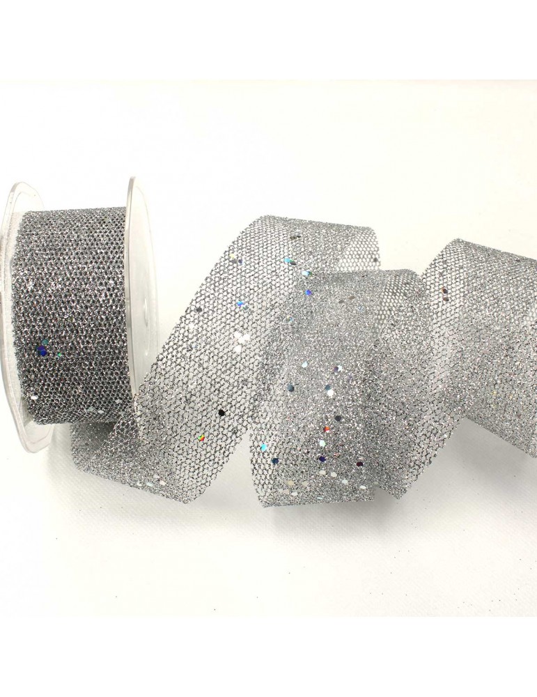 Ruban grille lurex 38 mm  argenté