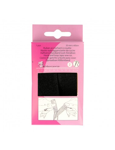 Ruban auto-agrippant à coudre noir mâle/femelle 60 cm x 20 mm