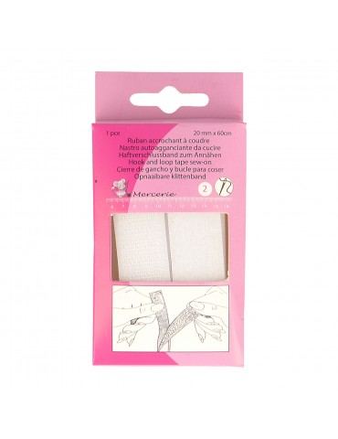 Ruban auto-agrippant à coudre blanc mâle/femelle 60 cm x 20 mm